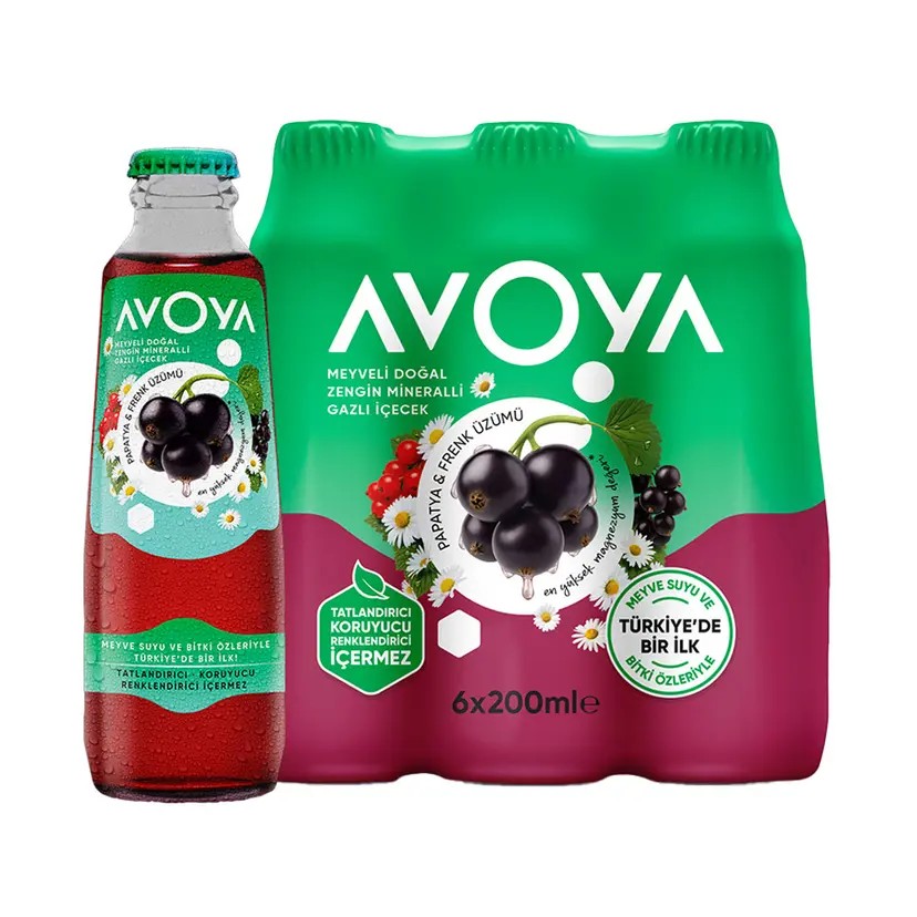 AVOYA MEYVELİ MADEN SUYU FRENK ÜZÜMÜ PAPATYA 200ML 6 ADET