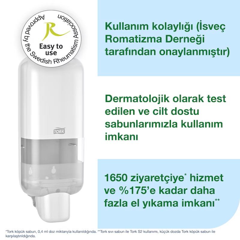 TORK KÖPÜK VE SIVI SABUN DİSPENSERİ BEYAZ - DOZAJ AYARLI