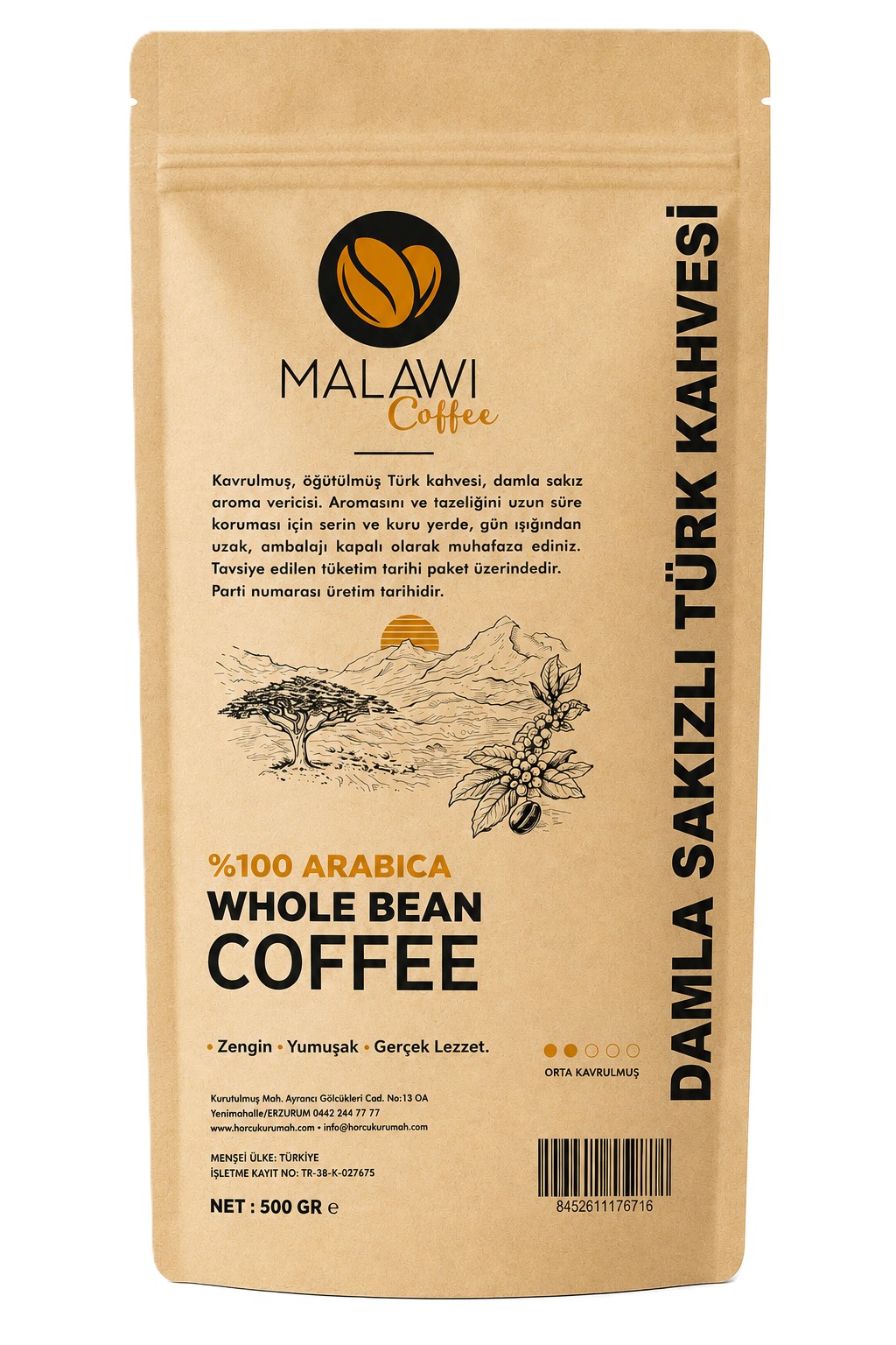MALAWI COFFEE DAMLA SAKIZLI TÜRK KAHVESİ 500GR