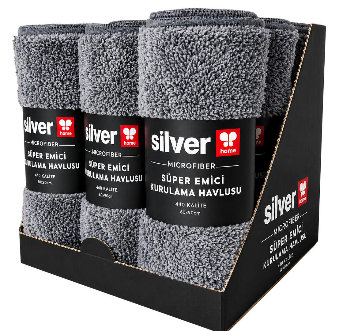 SİLVER HOME 300GSM 40X60CM SÜPERSOFT ARAÇ KURULAMA BEZİ- KARTELA GRİ
