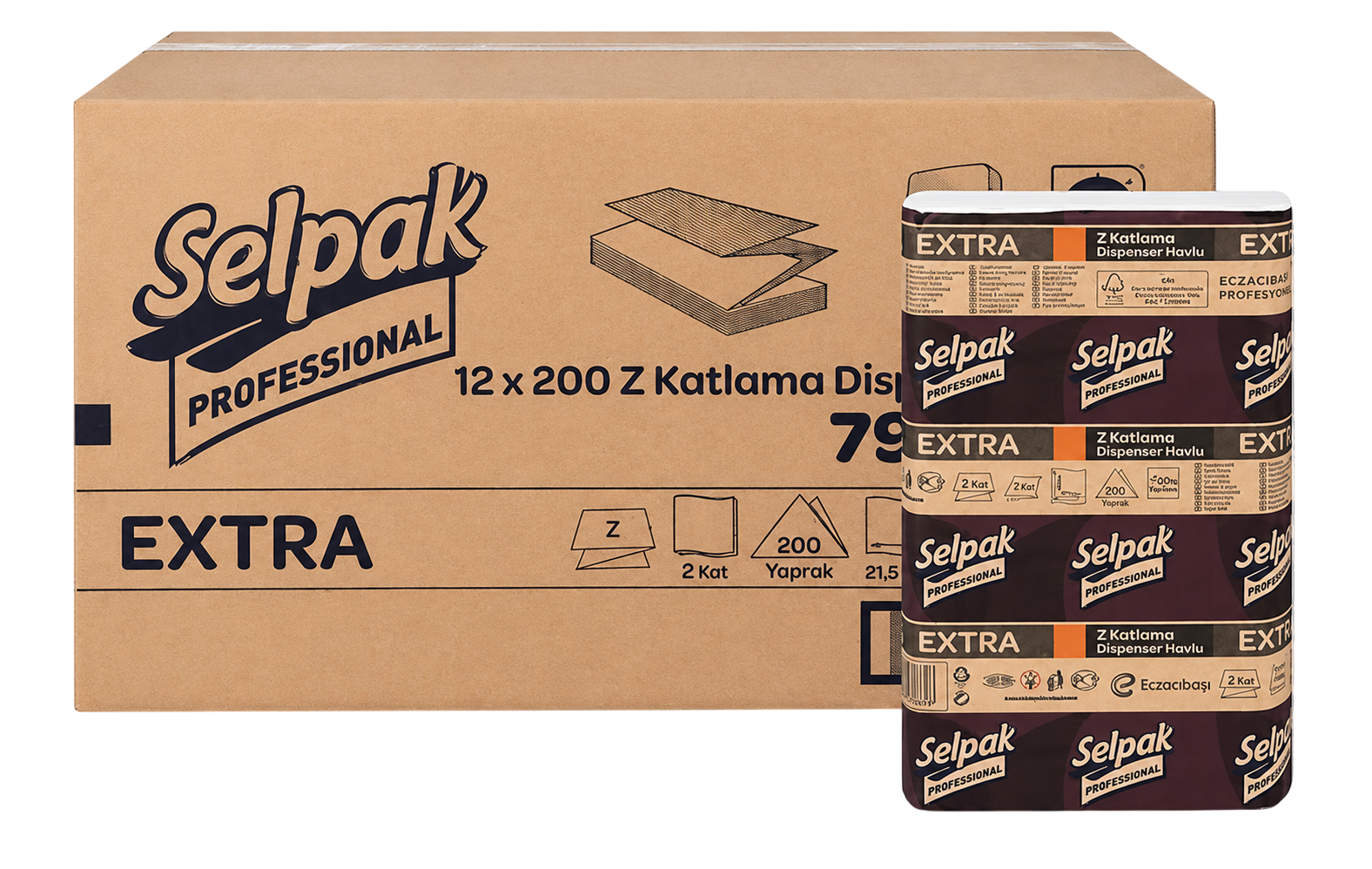 SELPAK PRO EXTRA Z KATLI DİSPENSER HAVLU 200Lİ*12PK