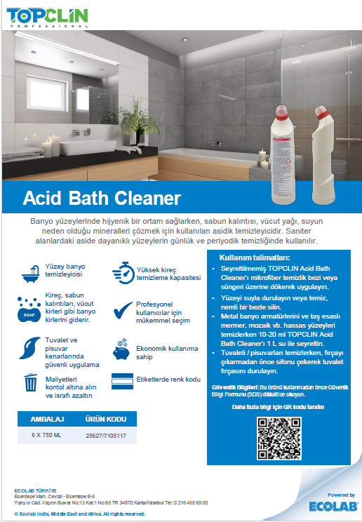 ECOLAB TOPCLIN ACID BATHROOM CLEANER (BANYO TEMİZLEYİCİ) 750ML