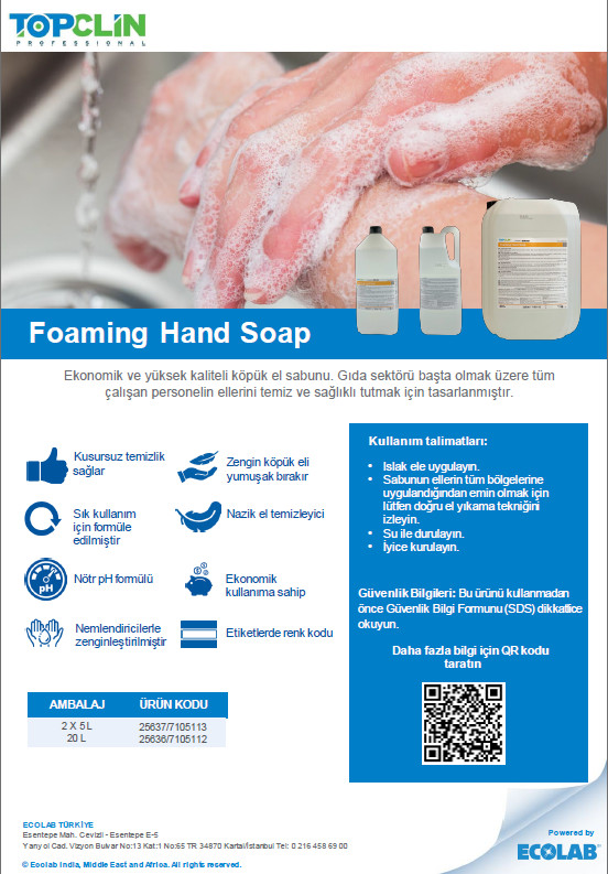 ECOLAB TOPCLIN FOAMING HAND SOAP 5 L KÖPÜK EL SABUNU