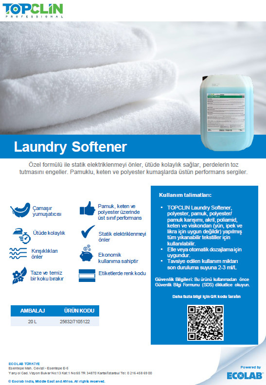 ECOLAB TOPCLIN LAUNDRY SOFTENER (ÇAMAŞIR YUMUŞATICISI) 20 LT
