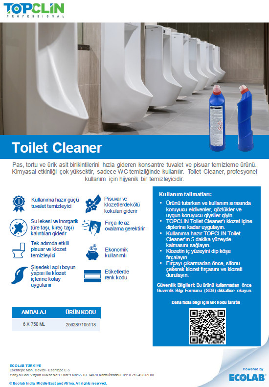 ECOLAB TOPCLIN TOILET CLEANER TUVALET TEMİZLEYİCİ 750 ML