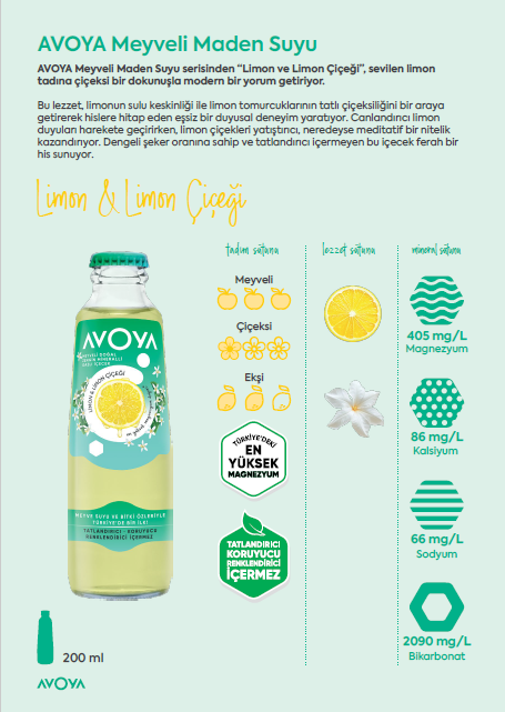AVOYA MEYVELİ MADEN SUYU LİMON LİMON ÇİÇEĞİ 200ML 6 ADET