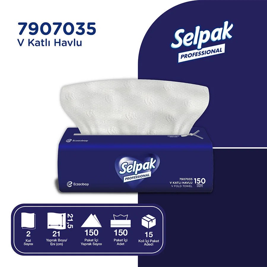 SELPAK PRO V KATLAMA HAVLU 150 YAPRAK 15 PAKET